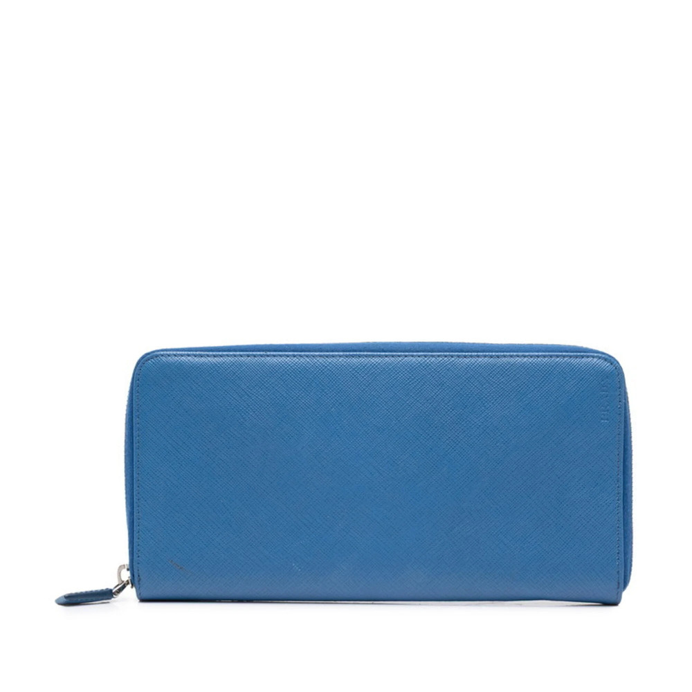 Prada Round Zip Long Wallet, Blue Leather, Women's PRADA